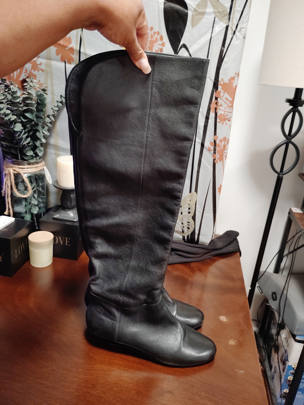 AllSaints Black Leather Over-the-Knee Riding Boots